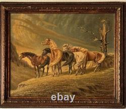 William Alfred Hofstetter Antique Man Portrait Oil Painting Double Sided Horses