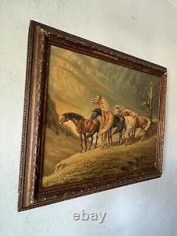 William Alfred Hofstetter Antique Man Portrait Oil Painting Double Sided Horses