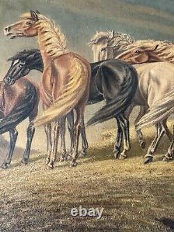 William Alfred Hofstetter Antique Man Portrait Oil Painting Double Sided Horses