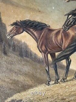 William Alfred Hofstetter Antique Man Portrait Oil Painting Double Sided Horses