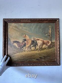 William Alfred Hofstetter Antique Man Portrait Oil Painting Double Sided Horses