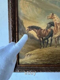 William Alfred Hofstetter Antique Man Portrait Oil Painting Double Sided Horses