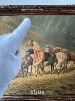 William Alfred Hofstetter Antique Man Portrait Oil Painting Double Sided Horses