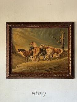 William Alfred Hofstetter Antique Man Portrait Oil Painting Double Sided Horses