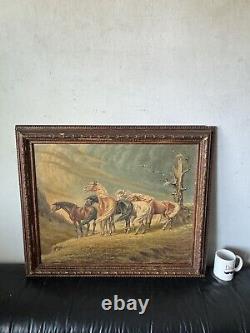 William Alfred Hofstetter Antique Man Portrait Oil Painting Double Sided Horses