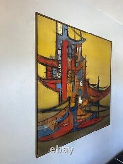William Cathcart Antique Modern Abstract Oil Painting Old Vintage Cubism 1964