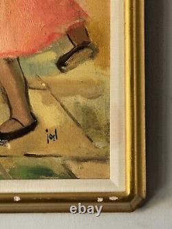 Wonderful Antique Modern Boy Girl Impressionist Oil Painting Vintage Kids Dance