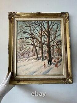 Wonderful Antique Plein Air Landscape Impressionist Oil Painting Old Winter Snow