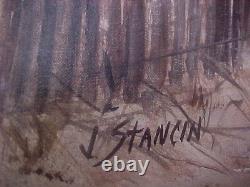 Wonderful Large Original Vintage Signed J STANCIN Canvas Oil Painting 24 By 36