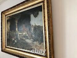 1909 Tigres Antiques Originaux Dans L'ancienne Peinture À L'huile De Ruines