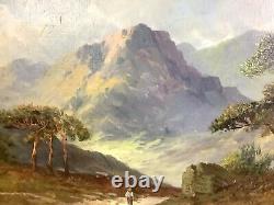 1935 Grande Peinture À L'huile Antique Paysage Montagne Francis Jamieson Encadré