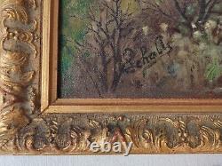19e Peinture À L'huile Antique Signée Lehall Tree 24