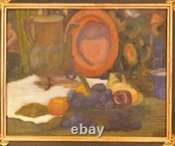 Adele Andres C. 1920 Peinture à l'huile de nature morte post-impressionniste antique vibrante