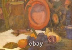 Adele Andres C. 1920 Peinture à l'huile de nature morte post-impressionniste antique vibrante