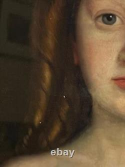 Ancien portrait américain antique à l'huile d'une jeune fille rousse enfant à Pittsburgh