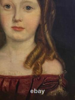 Ancien portrait américain antique à l'huile d'une jeune fille rousse enfant à Pittsburgh