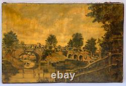 Ancien tableau à l'huile antique de Frederick Waters Watts, Pont de Figures Hendon Middlesex