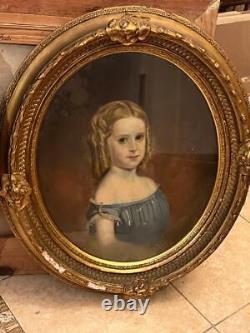 Ancien tableau à l'huile de portrait américain antique d'une jeune fille blonde enfant à Pittsburgh PA