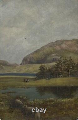 Ancienne École De La Rivière Hudson Sheep American Mountain Landscape Oil Painitng