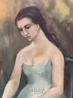 Ancienne Olga Khokhlova Picasso Peinture À L'huile Vieux Portrait Perdu Avec Chapeau Floral
