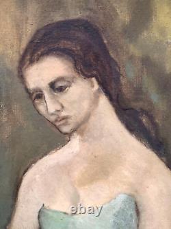 Ancienne Olga Khokhlova Picasso Peinture À L'huile Vieux Portrait Perdu Avec Chapeau Floral