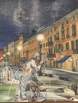 Ancienne Peinture À L'huile Moderne Italienne Vieille Rome Paysage Vintage Italie Dieux 1950