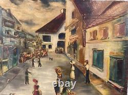 Anticique African American Figures & Cityscape Oil Painting Signed B. N. Maric
