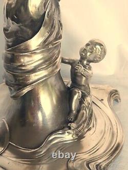 Antique 19ème Magnifique Grande Lampe à l'Huile Kérosène Figurative Wmf de 30' Ange & Enfant