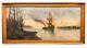 Antique 19ème Siècle Encadré Grand Tableau Original Espagnol De Paysage Marin à L'huile Sur Toile