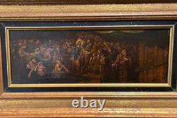 Antique Huile sur panneau Peinture Christ Religion Cadre en bois Caractère Rare Vieux 19ème