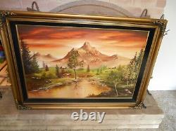 Antique Large Landscape Oil Sur Canvas Painting Signé Vivian Stuart