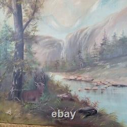 Antique Large Oil Landscape Impressionist Gesso Framed Ornat Walk 48x36 1910 B4