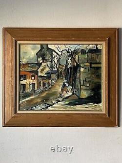 Antique Modern Abstract Paysage Impressionniste Peinture À L'huile Vieux Vintage 1964