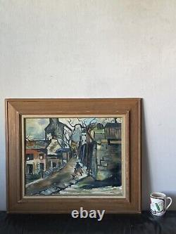 Antique Modern Abstract Paysage Impressionniste Peinture À L'huile Vieux Vintage 1964