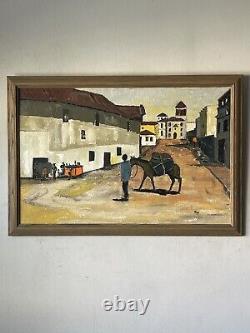 Antique Moderne Paysage Espagnol Impressionniste Peinture À L'huile Vieux Vintage Fort