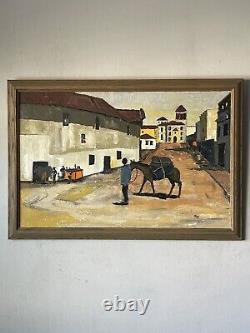 Antique Moderne Paysage Espagnol Impressionniste Peinture À L'huile Vieux Vintage Fort