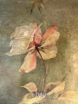 Antique Old Victorian Era Art Nouveau Roses Nature Morte Peinture À L'huile Florale Art