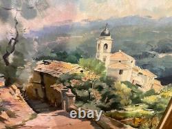 Antique Pietra Bruna Par Tony Cardella Afficher Peinture Toile Huile Corse Vieux 20ème