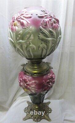 Antique Pittsburgh Peint Regal Iris Parlor Vase Avec La Lampe À Vent