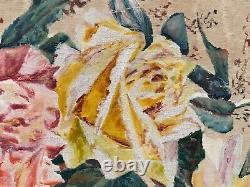 Antique Roses Florales Paintures D'huile Sur Les Fleurs En Silk / Satin Cascading 19e-20e C