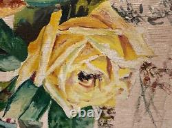 Antique Roses Florales Paintures D'huile Sur Les Fleurs En Silk / Satin Cascading 19e-20e C
