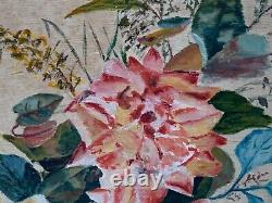 Antique Roses Florales Paintures D'huile Sur Les Fleurs En Silk / Satin Cascading 19e-20e C