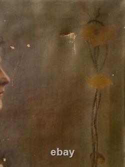 Antique Vieux 19ème C. Art Nouveau Réalisme Social Mariage Portrait Peinture À L'huile