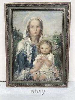 Aurel Naray Madonna et Enfant Grand Tableau à l'huile Ancien (hongrois, 1883-1948)