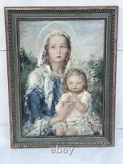 Aurel Naray Madonna et Enfant Grand Tableau à l'huile Ancien (hongrois, 1883-1948)