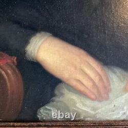 Beau et grand portrait ancien victorien d'une dame - Peinture à l'huile AAFA