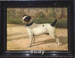 Beau grand portrait de chien Jack Russell Terrier du 19e siècle, peinture à l'huile antique.