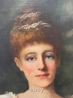 Beau tableau à l'huile représentant une aristocrate anglaise de l'époque victorienne, datant de 1890.