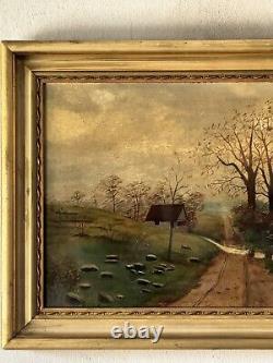 Beau tableau ancien de paysage européen impressionniste du 19ème siècle, vieille peinture à l'huile de 1880.