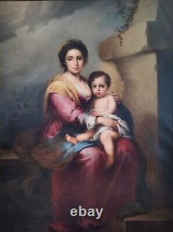 Bianchini, Madonna et l'Enfant Peinture à l'huile ancienne de grande taille signée fin 19ème siècle